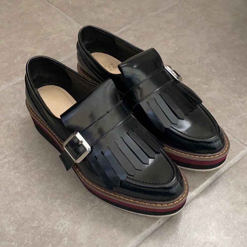 ZARA Patent Leather Platform Loafers with Fringe